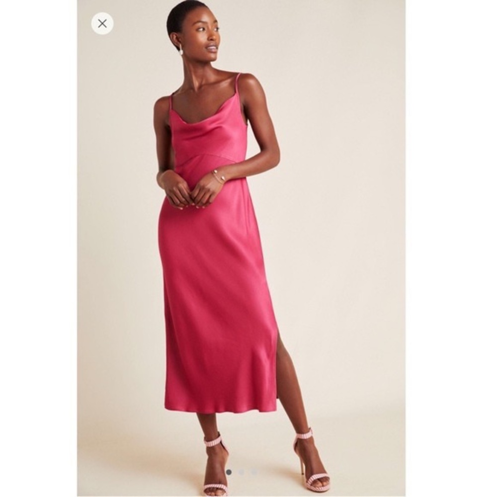 Anthropologie Bias Cut Slip Dress Color Raspberry Pink Red Size Medium NWT